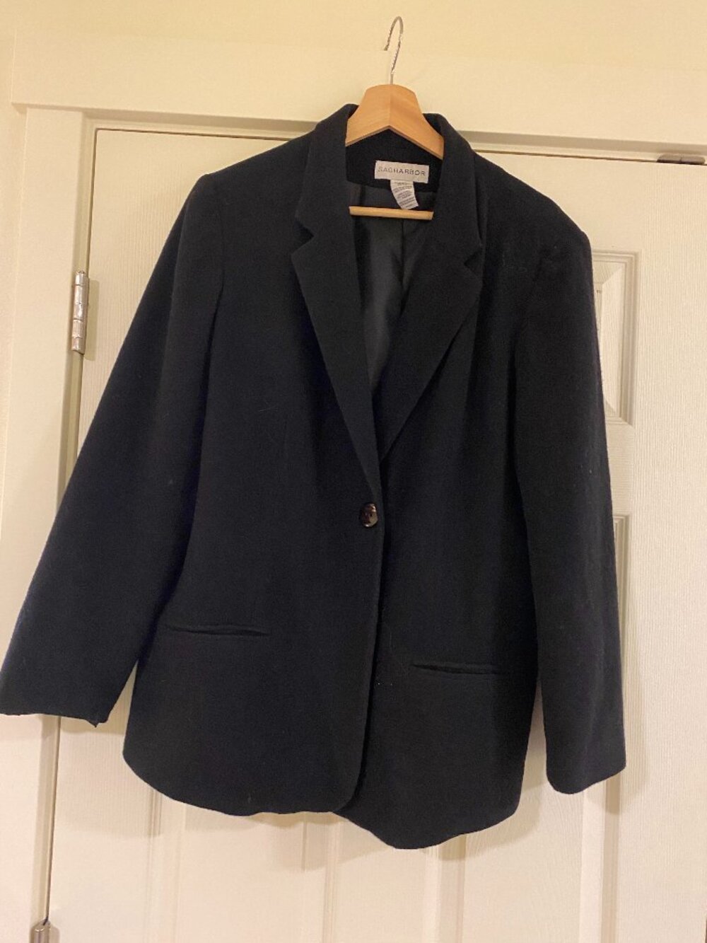 Women's Sag Habor 100% Wool Black Blazer Single Button Size 14